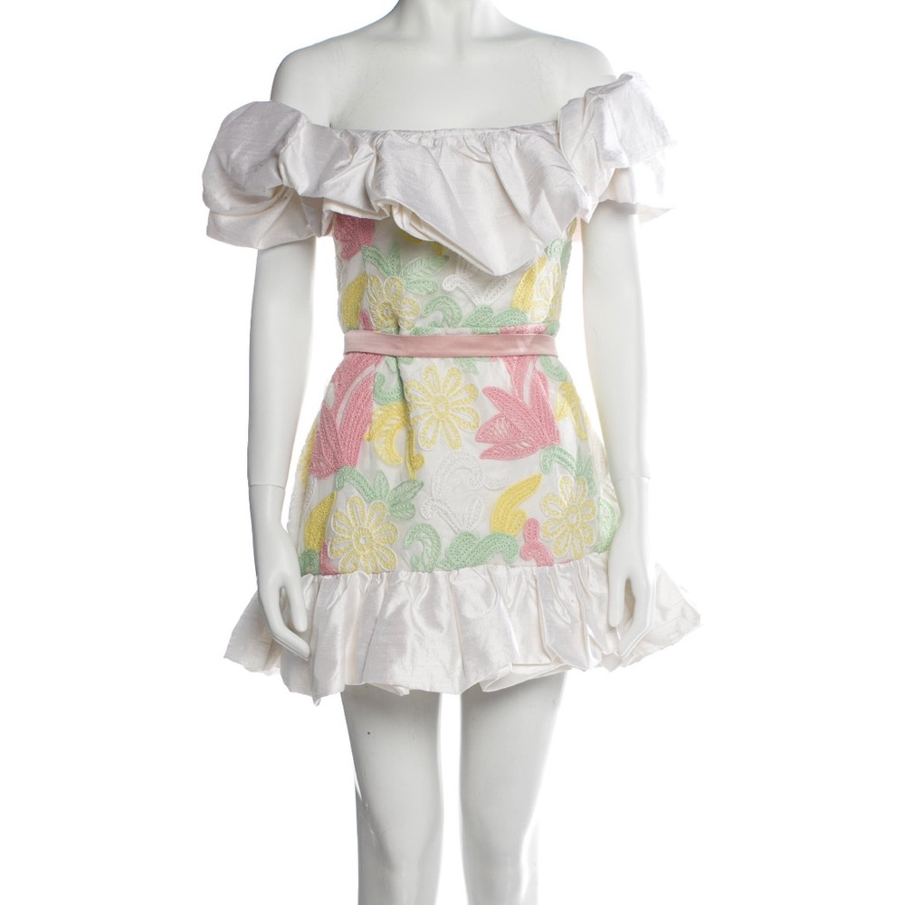 Markarian NEW silk dress floral pastel with ruffles $1995 sz 2